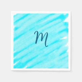 simple blue whi watercolor lines add your monogram serviette