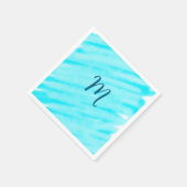 simple blue whi watercolor lines add your monogram serviette (Ecke)