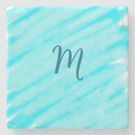 simple blue whi watercolor lines add your monogram steinuntersetzer
