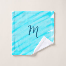 simple blue whi watercolor lines add your monogram waschlappen