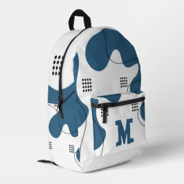 Simple blue white Abstract minimal art Monogram  Bedruckter Rucksack
