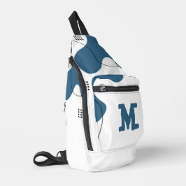 Simple blue white Abstract minimal art Monogram  Crossbody Bag