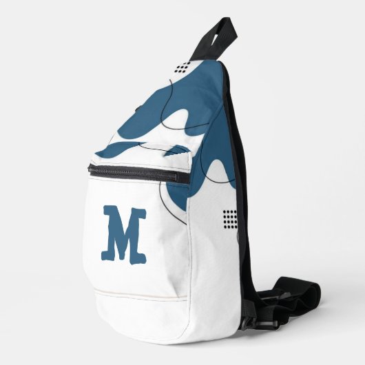 Simple blue white Abstract minimal art Monogram  Crossbody Bag (Rechte Ecke)