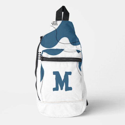 Simple blue white Abstract minimal art Monogram  Crossbody Bag (Vorderseite)