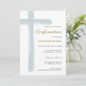 Simple Blue White Cross Boy Confirmation Einladung (Stehend Vorderseite)
