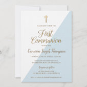 Simple Blue White Gold Moderne Erste Kommune Einladung (Vorderseite)