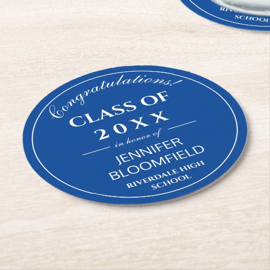 Simple Blue & White Modern 2025 Abschluss Runder Pappuntersetzer (Angewinkelt)