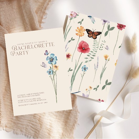 Simple Blue Wildblume Butterfells Bachelorette Einladung