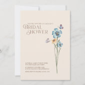 Simple Blue Wildblume Butterfets Brautparty Einladung (Vorderseite)