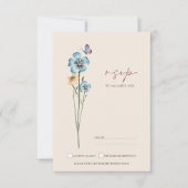 Simple Blue Wildblume Butterflies Wedding RSVP (Vorderseite)