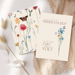 Simple Blue Wildblume Butterfly Floral Bridesmaid Einladung