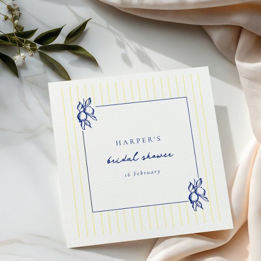 Simple Blue & Yellow Doodle Lemons Bridal Shower Serviette