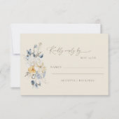 Simple Blue Yellow Floral Minimalist Wedding  RSVP Karte (Vorderseite)