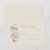 Simple Blue Yellow Floral Minimalist Wedding  RSVP Karte (Vorne/Hinten)