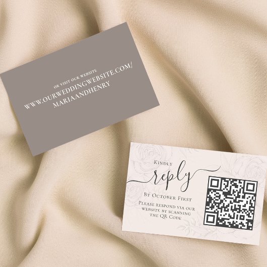 Simple Blush Calligraphy Reply QR Code Online Begleitkarte