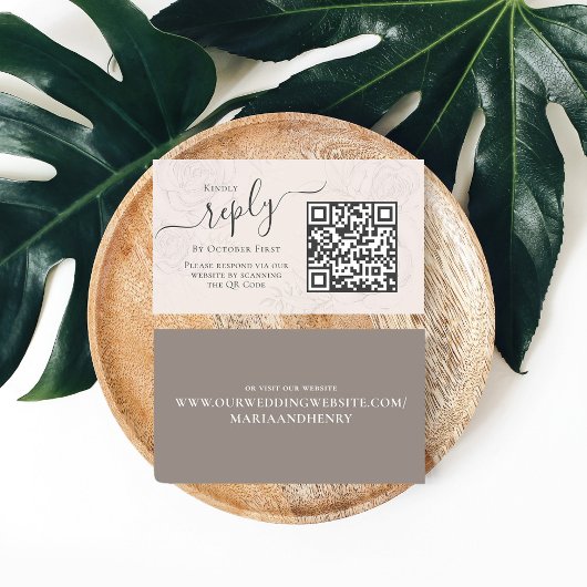 Simple Blush Calligraphy Reply QR Code Online Begleitkarte