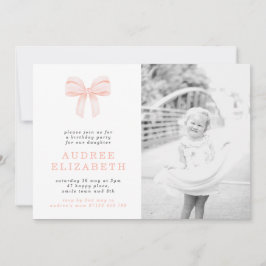 Simple Blush Coquette Bow Foto Geburtstagsparty Einladung