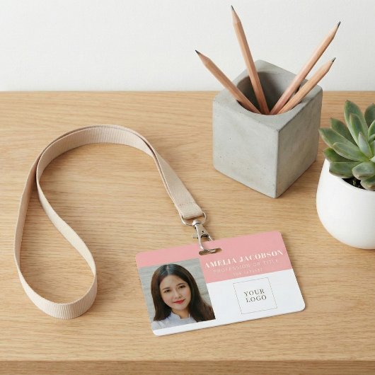 Simple Blush Pink Employee Photo ID Logo Barcode  Ausweis
