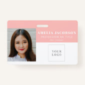Simple Blush Pink Employee Photo ID Logo Barcode  Ausweis (Vorderseite)