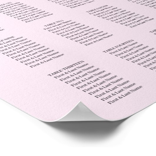 Simple Blush Pink Wedding Seating Chart Poster (Ecke)