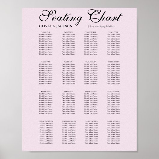 Simple Blush Pink Wedding Seating Chart Poster (Vorne)