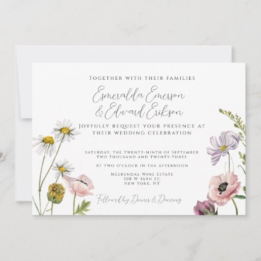 Simple Blush Pink Wild Flower Garden Wedding Einladung (Vorderseite)