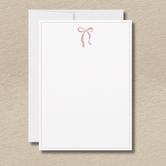 Simple Blush Rose Bow Thin Border No text Mitteilungskarte