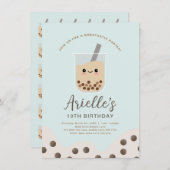 Simple Boba Bubble Milk Tee Blue Geburtstag Einladung (Vorne/Hinten)