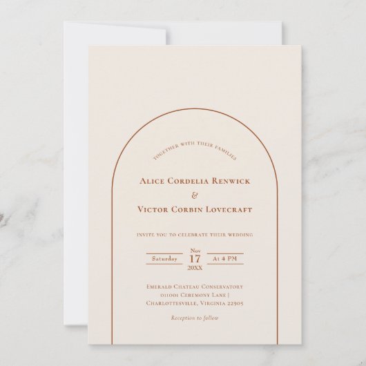Simple Boho Arch Ivory Wedding Einladung (Vorderseite)