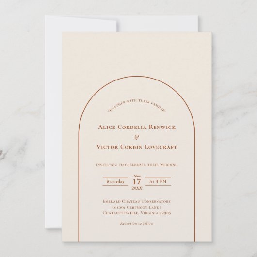 Simple Boho Arch Ivory Wedding Foto Einladung (Vorderseite)