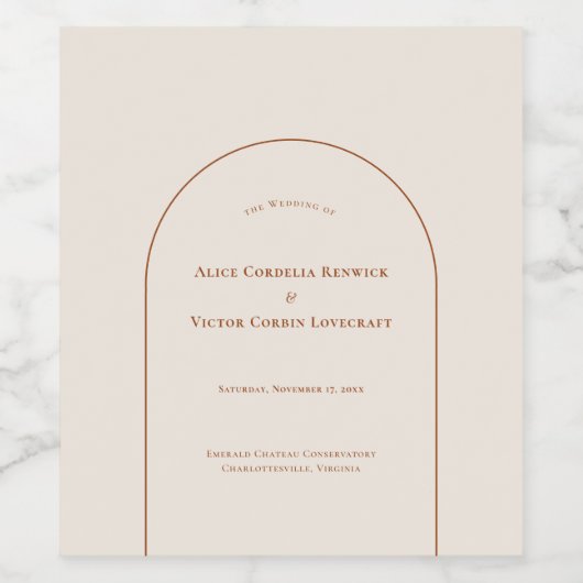Simple Boho Arch Ivory Wedding Weinetikett (Einzelnes Label)