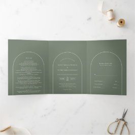 Simple Boho Arch Sage Green Wedding Dreifach Gefaltete Einladung