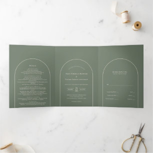 Simple Boho Arch Sage Green Wedding Dreifach Gefaltete Einladung