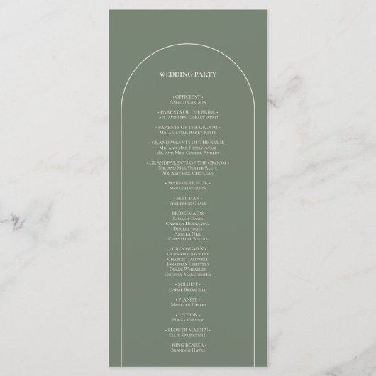 Simple Boho Arch Sage Green Wedding Flat Programm (Rückseite)