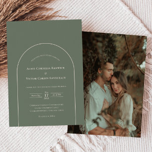 Simple Boho Arch Sage Green Wedding Foto Einladung