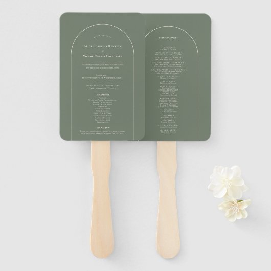 Simple Boho Arch Sage Green Wedding Program Fächer (Vorne und Hinten)