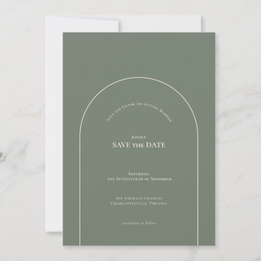 Simple Boho Arch Sage Green Wedding Save The Date (Vorderseite)