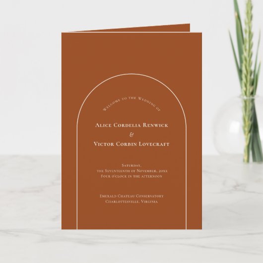 Simple Boho Arch Terracotta Wedding geklappt Programm (Vorderseite)
