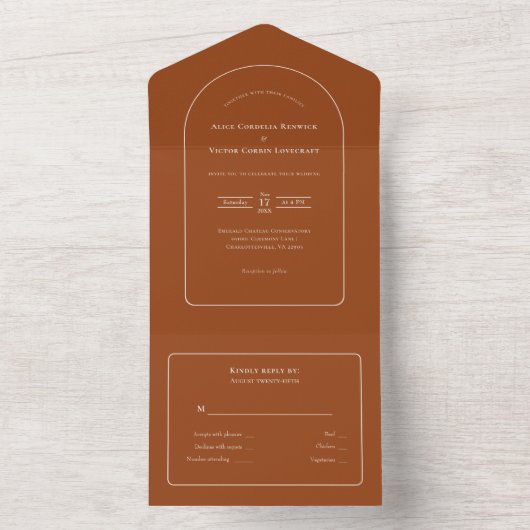 Simple Boho Arch Terracotta Wedding RSVP All In One Einladung (Innen Boden)