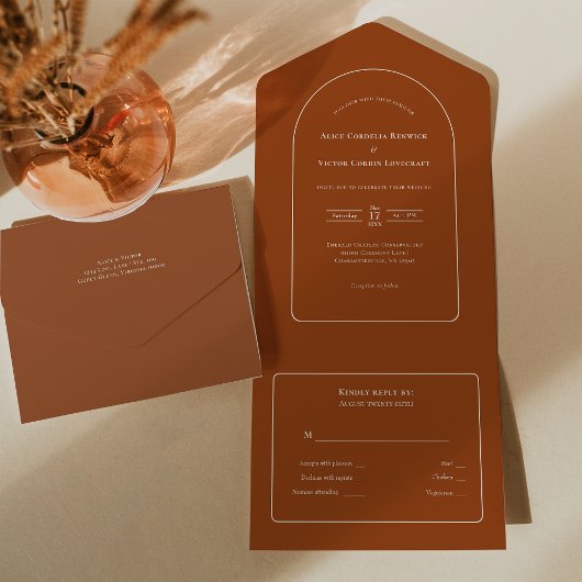 Simple Boho Arch Terracotta Wedding RSVP All In One Einladung