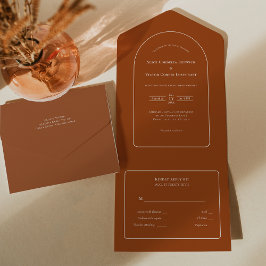 Simple Boho Arch Terracotta Wedding RSVP All In One Einladung