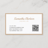 Simple Boho Beige Border Script Typografie QR-Code Visitenkarte (Rückseite)