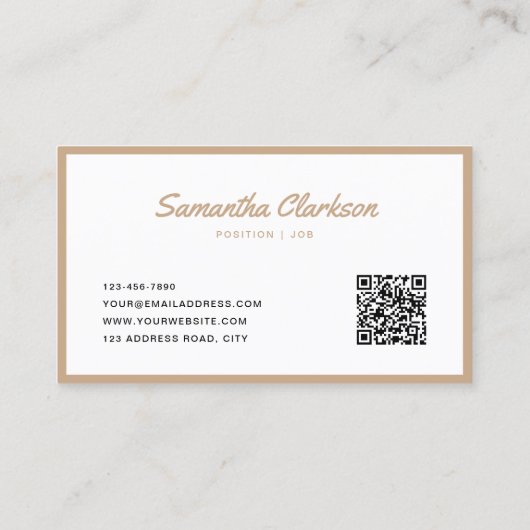 Simple Boho Beige Border Script Typografie QR-Code Visitenkarte (Rückseite)