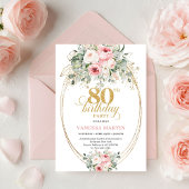 Simple Boho Blush Roses Greenery 80th Birthday Einladung