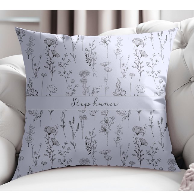 Simple Boho Botanic Pattern Blue Kissen (Von Creator hochgeladen)