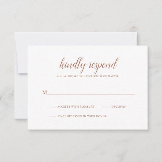 Simple Boho Burnt Orange Rust Terracotta Wedding RSVP Karte (Vorderseite)