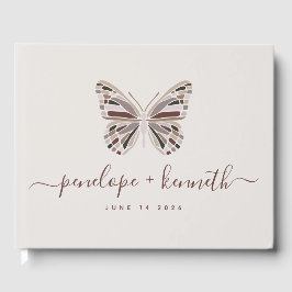 Simple Boho Butterfly Burgundy Taupe Wedding Gästebuch