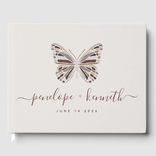 Simple Boho Butterfly Burgundy Taupe Wedding Gästebuch (Vorderseite)