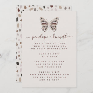 Simple Boho Butterfly Burgundy und Taupe Wedding Einladung