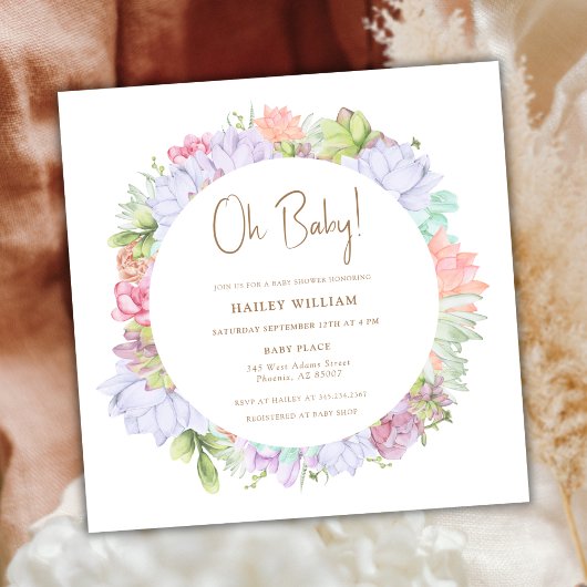 Simple Boho Cactus Desert Oh Baby Shower Einladung